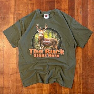 Harley Davidson Biker Motorcycle Grunge The Buck Stops Here Green T-Shirt L